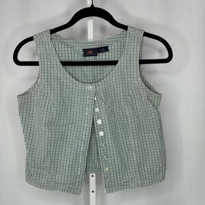 Vintage Route 66 plaid cotton cropped tank top button front cottagecore 90’s sm